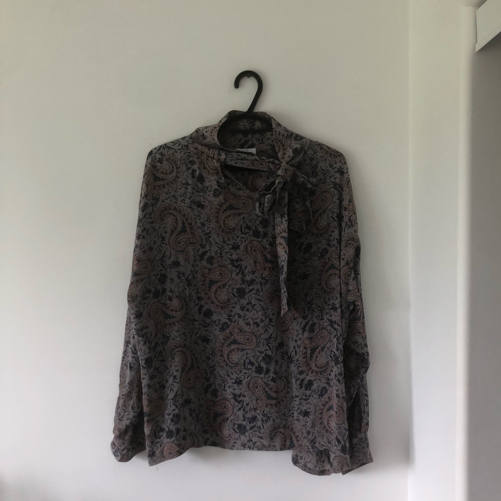 Chris By Braun Tie-Neck Paisley Long-Sleeve Blouse | Ptp